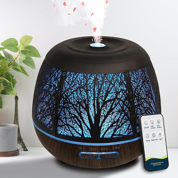 Roonbo Diffusers for Essential Oils Large Room 400ml,Essential Oil Diffuser for Home with R/C,Cool Mist Humidifiers for Bedroom,7 Colors Changed & 3 Mist Mode Waterless Auto Off for Office