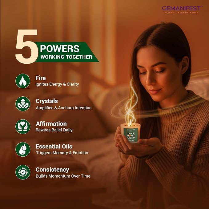 Money Manifestation Candle with Pyrite Bracelet for Wealth Prosperity and Success Pumpkin Spice Soy Candles for Office Home Scented Prosperity Crystal Candle Gifts for Men Women