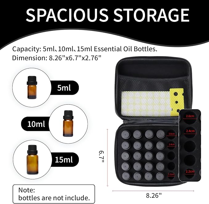 Essential Oil Storage Holder Organizer Carrying Case - 30 Bottles | Hard Shell Essential Oils Box Holds 5ml 10ml 15ml Bottle Travel Bag with Labels & Foam Insert for doTERRA & Young Living