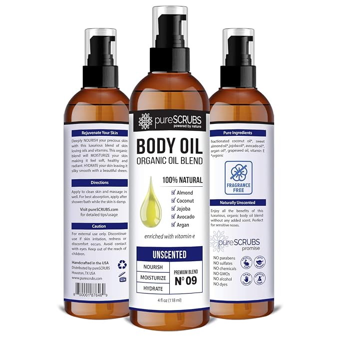pureSCRUBS Ultra Moisturizing Unscented Body Oil for Dry Skin, Lightweight Full Body Moisturizer for Soft, Silky Skin, Massage & Cuticle Oil, Vitamin E Enriched, 4 oz
