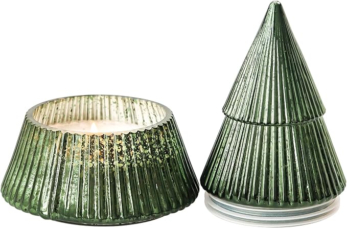 Fir Pine Scented Candle Mercury Glass Tree Decorative Scented Candle Soy Wax Aromatherapy for Spring Home Table Decor Gift for Women 8oz Green
