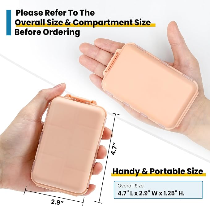 4 Pack, 14 GRIDS Travel Pill Organizer Box with Labels - Travel Medicine Case Kit - Pocket Daily Pharmacy Container - Travel Medication Holder Dispenser for Fish Oil Vitamin Supplement Storage