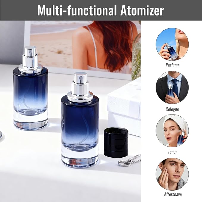 Black Glass Perfume Bottle - Empty Refillable Cologne Sprayer with Fine Mist Atomizer, Portable Travel Spray Container with 3 Dispenser Tools