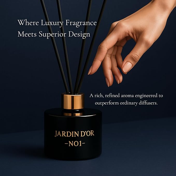 Premium Reed Diffuser Set for Home, Bath & Office Decor - 6.7oz (200ml) - Child & Pet Friendly Sea Salt Scented Oil - Reusable, Refillable Glass Bottle Fiber Sticks