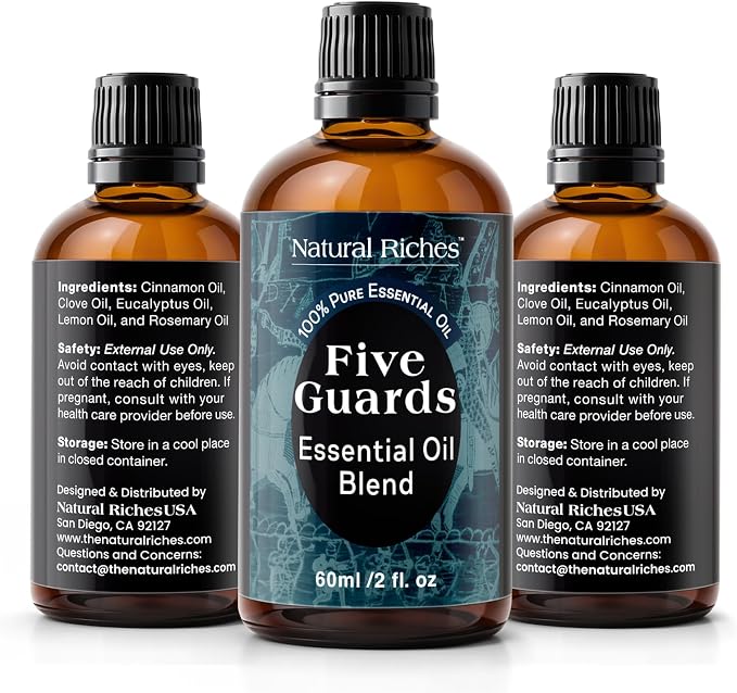 Natural Riches Five Guards Essential Oil Blend Health Shield for Aromatherapy with Clove Cinnamon Lemon Rosemary Eucalyptus Oil 2oz