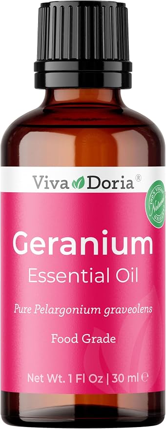 Viva Doria Geranium Essential Oil, 100% Pure, Natural Essential Oil, Undiluted, for Aromatherapy | Food Grade, 30 mL (1 Fluid Ounce)