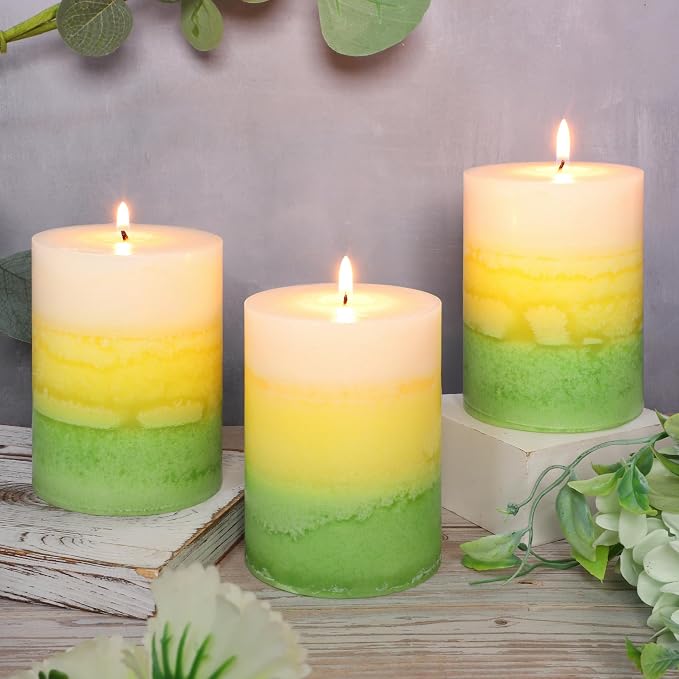 Pillar Candles, Freesia Scented Candles 35+Hour Long Lasting Burn Time, 3 X 4 Inches Dripless & Smokeless Aromatherapy Candles for Wedding Party Home Décor, Set of 3