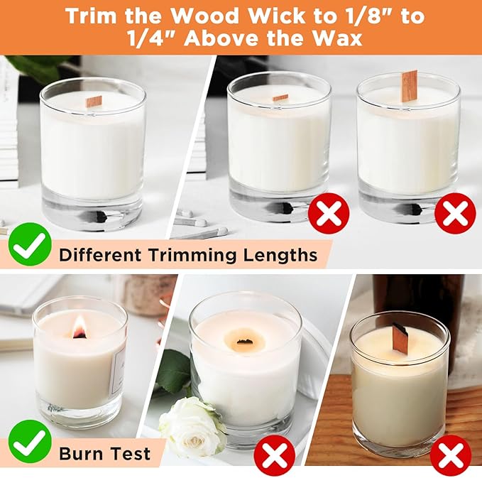 100 Pcs Thickened Wood Wicks, Wood Wicks for Candles Making with Wick Trimmer, Candle Wicks 5.1×0.5×0.04 Inches for DIY Candle-Making, Long Lasting Flame, Easy to Burn (50 Sets)