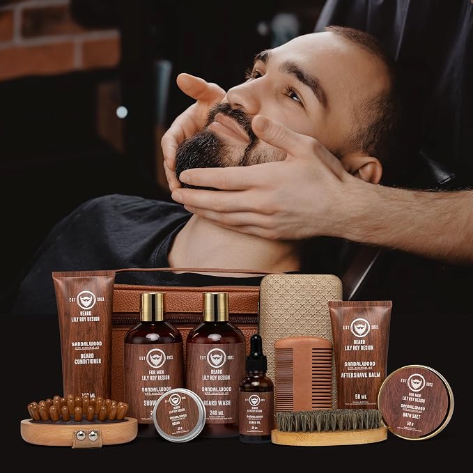 Fathers Day Gifts, Gift for Men, Spa Set for Men - Luxuious 30-Piece Sandalwood Bath & Beard Gift Set, Bath & Body Care Kit for Him | Christmas, Valentines Day, Birthday, Gift for Dad