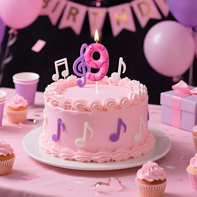 Number 9 Birthday Candle for Cake – Pink Gradient Number Candle with Mystic Rune Pattern, Decorative Cake Topper for Anniversary & Celebration