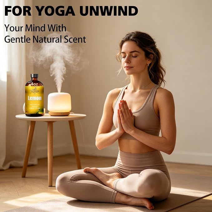 Lemon Essential Oil, Lemon Oil 4 Fl Oz 120ml for Diffuser Yoga Soap & Candle Making – with 0.33 Oz Roller Ball & Dropper YHSESSE Essential Oils
