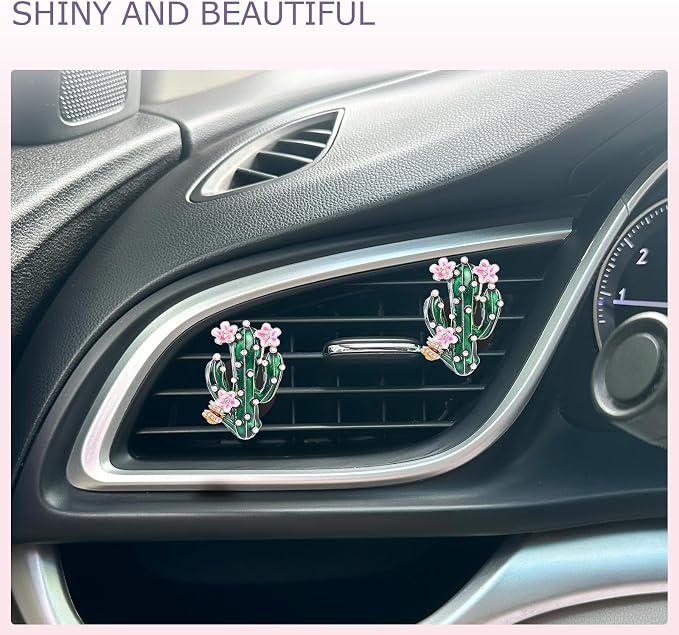 ORIESSE Cactus Car Decor,2pcs Flower Saguaro Car Air Freshener Vent Clips,Boho Desert Car Interior Decor, Cute Plant Car Accessories for Women Girls,Refillable Diffusers