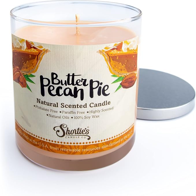 Butter Pecan Pie Scented Natural Soy Candle, Essential Fragrance Oils, 100% Soy, Phthalate & Paraben Free, Clean Burning, 9 Oz.