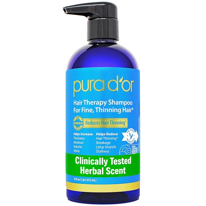 PURA D'OR Hair Thinning Therapy Biotin Shampoo - CLINICALLY TESTED Effective Results, Herbal Blend Hair Thickening Products For Women & Men, Color Safe Routine Shampoo, Herbal Scent 16 Fl Oz