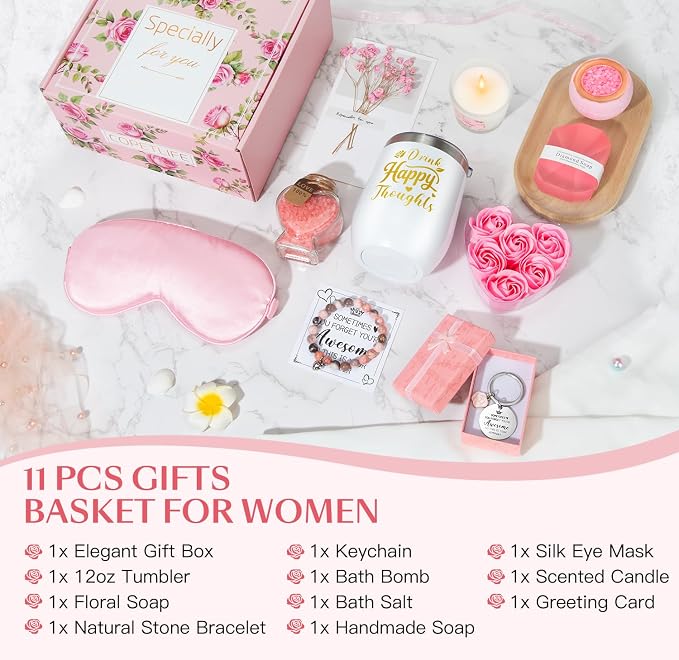 Birthday Gifts for Women, Relaxing Spa Gift Basket for Her, Self Care Gifts Set , Christmas Mother's Day Thank You Gift for Women, Mom, Best Friend, Girlfriends, Wife, Sister and Coworkers