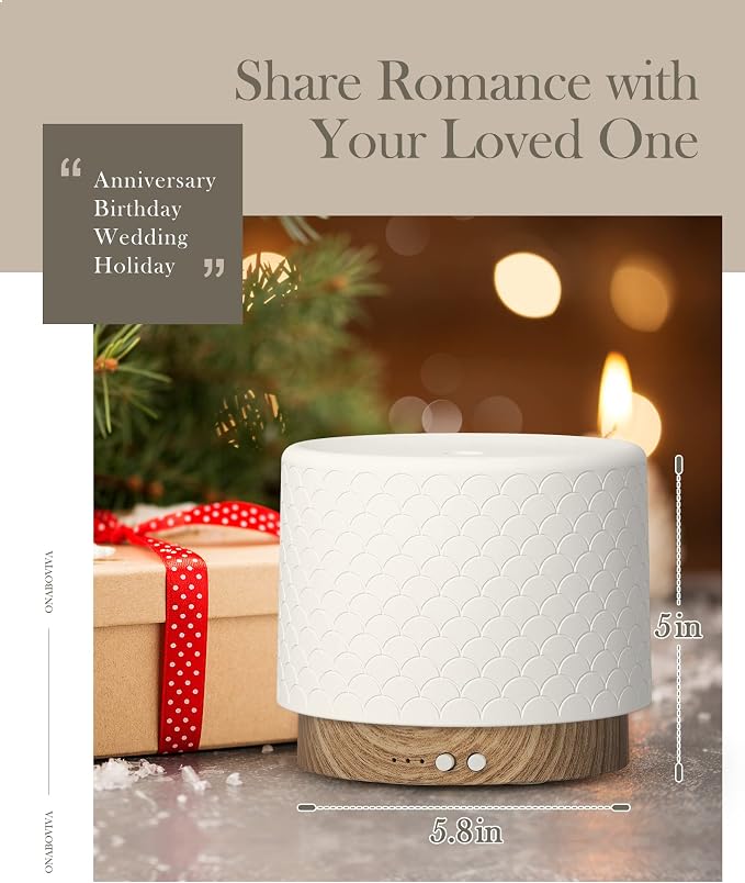 Essential Oil Diffuser - 280ml Ceramic Diffuser for Large Room & Commercial Use, 2.4MHz Aromatherapy Diffuser with Cool Mist Humidifier & Night Light, Ideal for Bedroom, Office, Yoga, Spa, Gifts