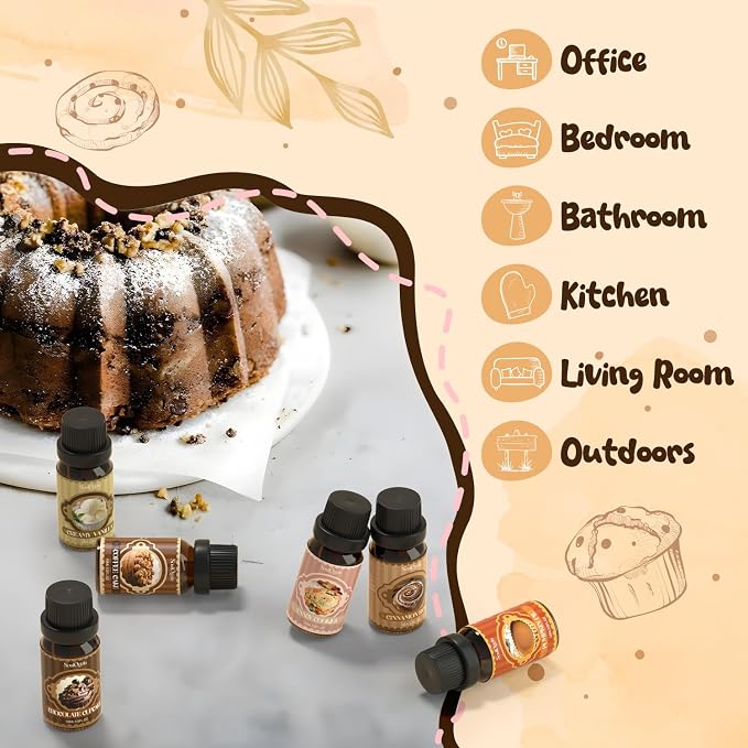 Soulorigin Bakery Essential Oils Set, Fragrance Oil Set for Diffuser, Scent Diffuser Oil for Candle Making- Chocolate Cookies, Creamy Vanilla, Coffee Cake, Pumpkin Pie, Candy Cookies, Cinnamon Rolls