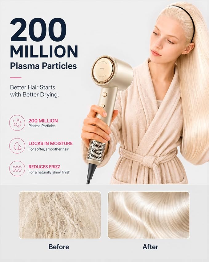 Tideway Hair Dryer Professional High-Speed Ionic Blow Dryer 110,000 RPM, Compact Hair Dryer with Magnetic Diffuser, Fast Drying with Brushless Motor Low Noise Smart Temperature Control-H11