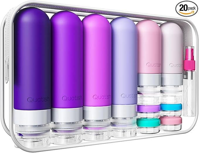 20 Pack Travel Bottles for Toiletries, Original Patented, TSA Approved Travel Size Containers, Leak Proof Silicone Shampoo and Conditioner Bottles Women & Men, Airplane Cruise Essentials, Purple