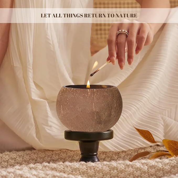 Coconut Shell Scented Candle – 60-Hour Burn, Natural Soy Wax with Essential Oils – Eco-Friendly, Handmade Aromatherapy Candle for Relaxation, Stress Relief & Home Decor (Oakmoss Amber)