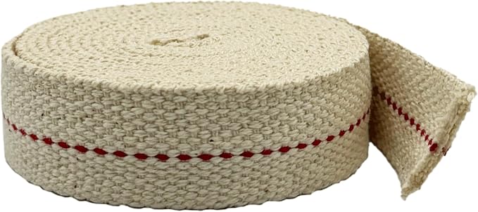 Light of Mine - 7/8" Inch 6' Foot, 100% Cotton Flat Wick for Paraffin Oil, Kerosene Based Lanterns, and Oil Lamps with Genuine Red Stitch (7/8" - 6' Roll)