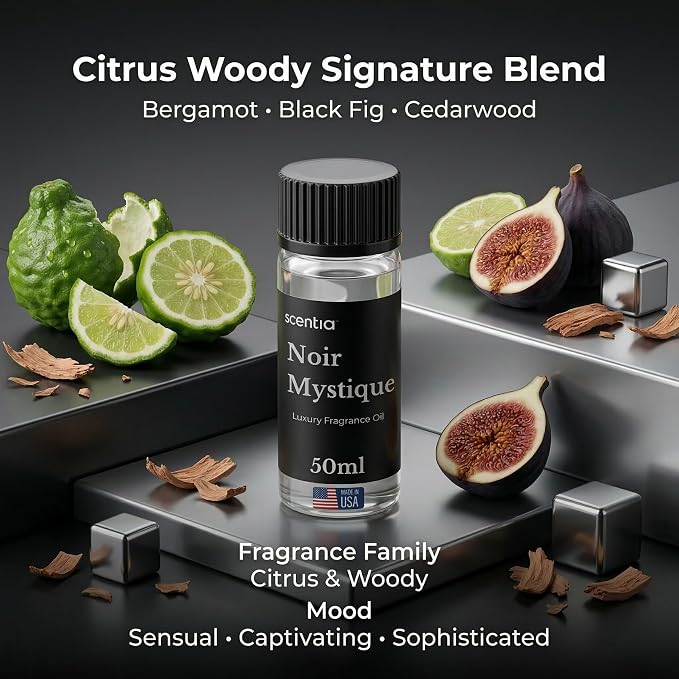 Scentia Noir Mystique Hotel Scent Diffuser Oil – Luxury Fragrance Inspired by Edition Hotel – 50 mL – Rose, Bergamot & Musk Essential Oil Blend for Home, Office & Aromatherapy Diffusers, Made in USA