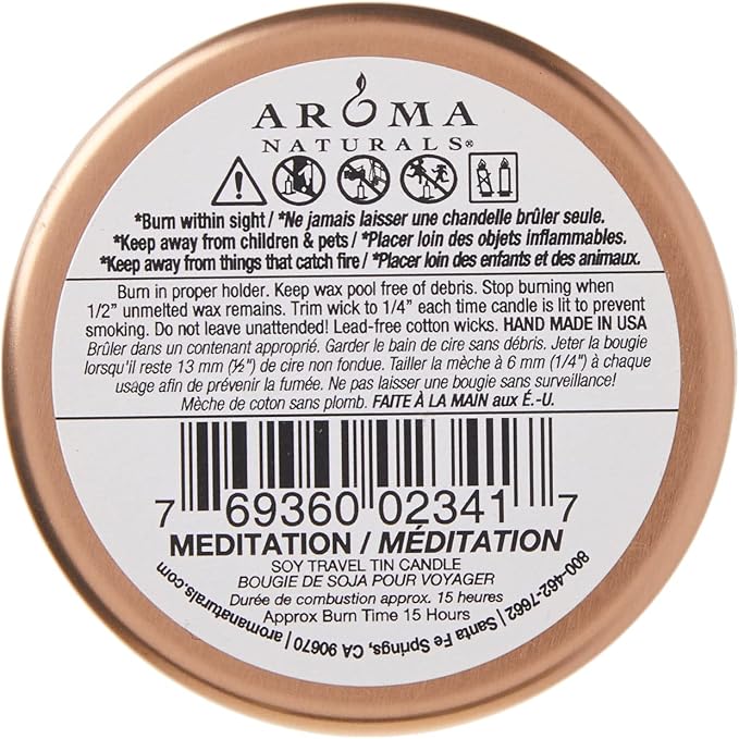 Aroma Naturals Tin Candle with Patchouli and Frankincense Essential Oil Natural Soy Scented, Meditation, 2 Count (Pack of 3)