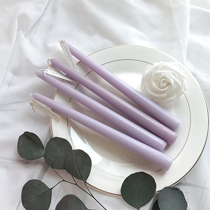 Dripless Candles Scent Candle Sticks,Gedengni 10 Inch Purple Candlesticks Scented Tapered Candle Lavender Long Taper Candles for Dinner Decor Housewarming Gift Idea,4pcs (8D4PC-PURPLE)