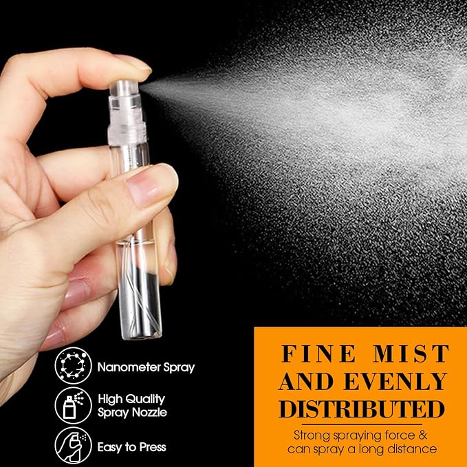 60PCS 10ml Mini Spray Bottle, Portable Clear Plastic Spray Bottle, Empty Fine Mist Refillable Perfume Atomizer, Small Sample Containers for Cleaning, Travel, Essential Oils
