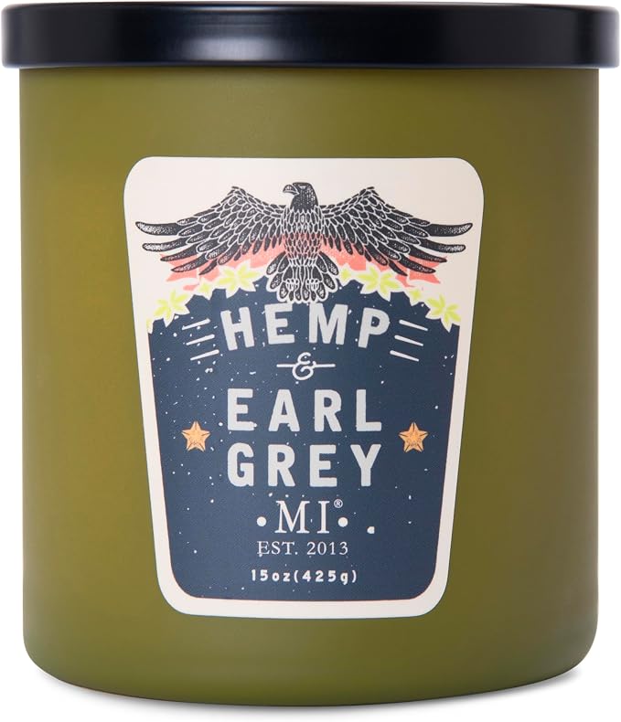 Manly Indulgence Hemp & Earl Grey Scented Candles for Men, 2 Wick, 15 oz Premium Soy Blend Wax, 60H Burn, Candles for Home Scented – Made in The USA
