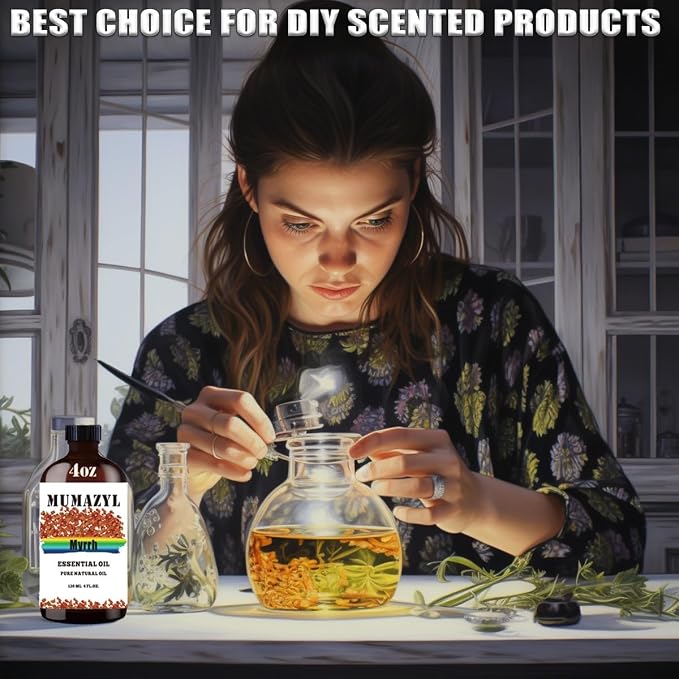 Myrrh Essential Oil, Myrrh Oil 4 Fl Oz 120ML for Diffuser Humidifier Yoga Cleaning DIY Candle Soap Making MUMAZYL Essential Oils