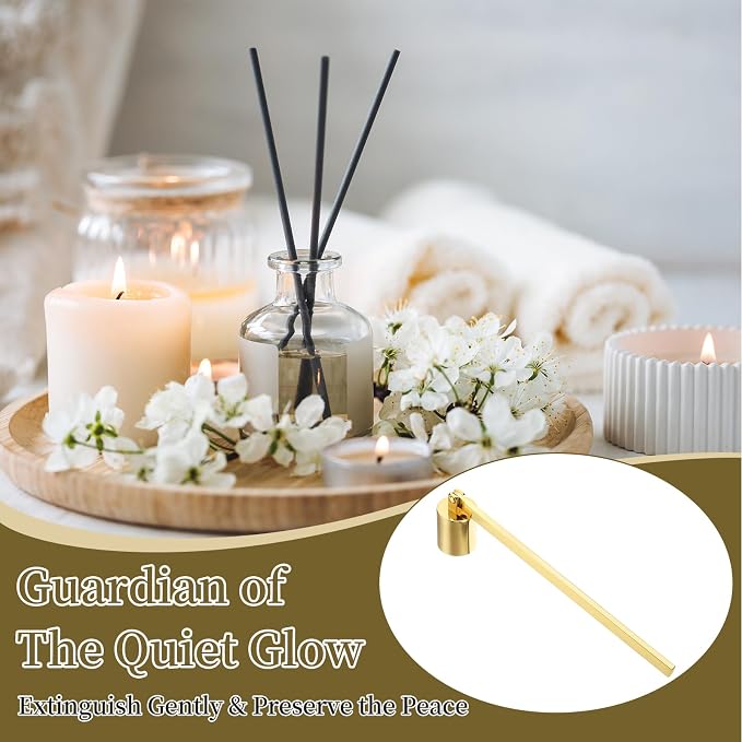 uxcell Candle Snuffer, Candle Extinguish with Long Handle, Wick Flame Snuffer Extinguish Accessory Cylinder-Shaped for Putting Out Flame Home Decor Gifts, Gold