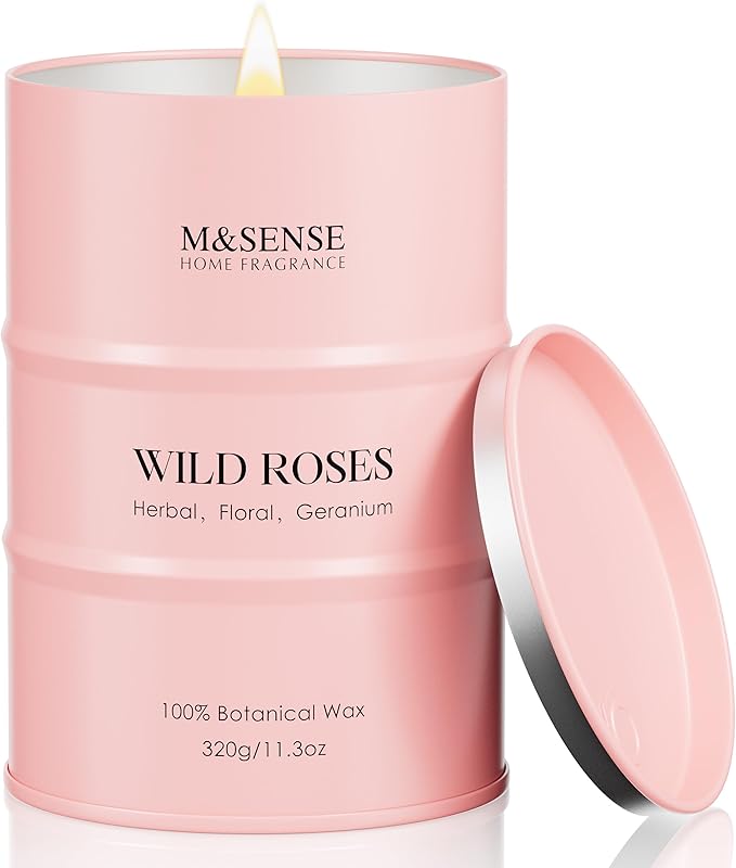 M&SENSE Wild Rose Natural Scented Candle, 70 Hours Long Lasting Soy Candles 11.3oz, Stress Relief Aromatherapy Candles for Women, Romantic Candle Gifts Valentines Day Gifts
