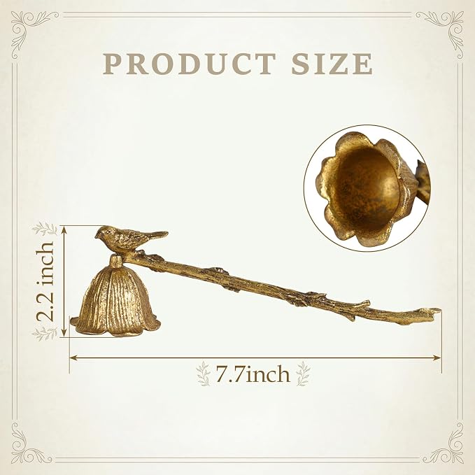 NIKKY HOME Gold Floral Candle Snuffer with Long Handle, Vintage Elegant Candle Extinguisher with Bird, Decorative Metal Wick Flame Snuffer Candle Accessory