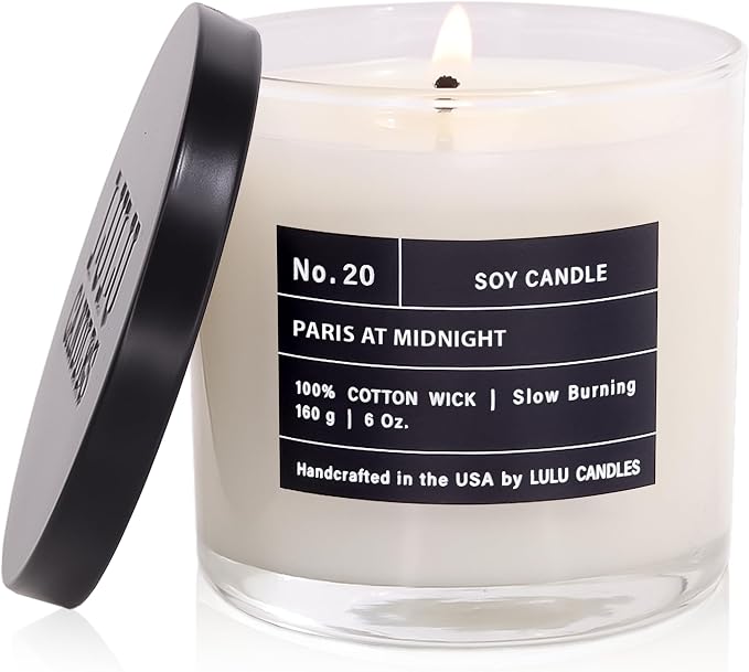 Lulu Candles | Paris at Midnight | Luxury Scented Soy Jar Candle | Hand Poured in The USA | Highly Scented & Long Lasting- 6 Oz.
