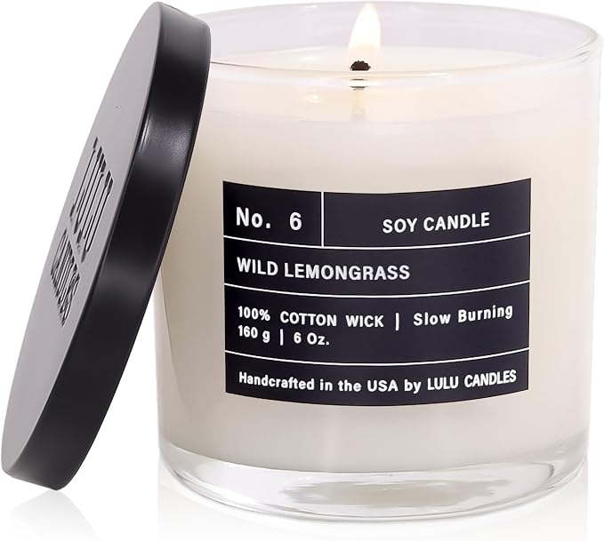 Lulu Candles | Wild Lemongrass | Luxury Scented Soy Jar Candle | Hand Poured in The USA | Highly Scented & Long Lasting (6 Oz.)