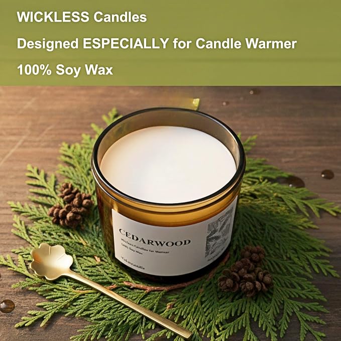 VOHO Cedar Wickless Candles Ideal for Candle Lamp Warmer, 9oz Soy Candle with Stirring Spoon & Lid, Cedarwood Wickless Candles for Candle Warmer Lamp, Winter Holiday Gifts for Men & Home Scented