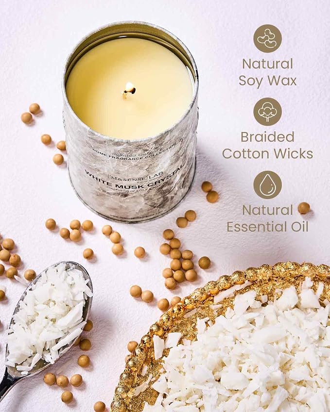 M&SENSE Spring Candle, White Musk Scented, 11.3 oz | Natural Non Toxic, Aromatherapy, Stress Relief Meditation Relaxing, Housewarming Gifts