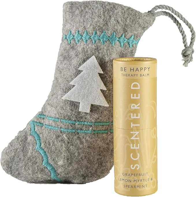 Scentered Aromatherapy Happy Balm Christmas Stocking Gift for Positivity & Gratitude - Essential Oils Roll On with Lemon & Grapefruit - Self-Care Stocking Stuffers for Women