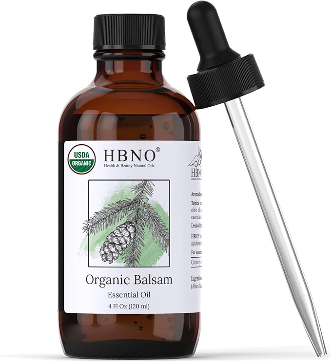 HBNO Organic Fir Balsam Essential Oil - Huge 4 oz (120ml) Value Size - USDA Certified Organic Fir Balsam Oil, Perfect for Aromatherapy, Soap Making, DIY, Fragrances, Diffuser