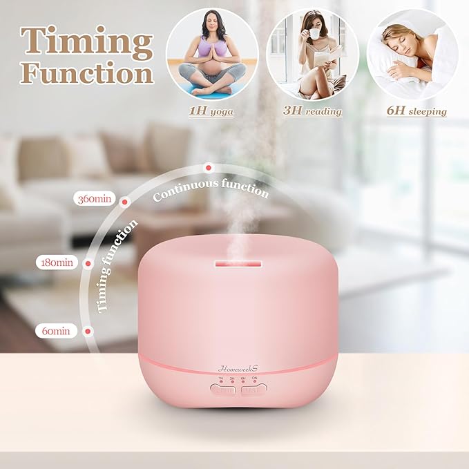 Aromatherapy Essential Oil Diffuser for Room: Air Humidifier Aroma Scent Cool Mist Colorful Lights Cute Small Large Auto Off Ultrasonic Diffusers for Home Bedroom Pink (300ml)