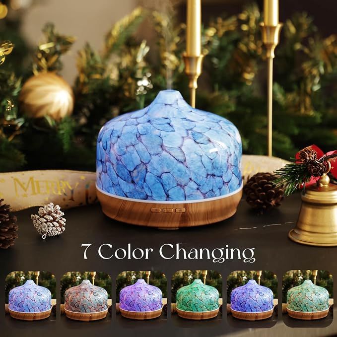 Porseme 500ml Glass Essential Oil Diffuser Aromatherapy Ultrasonic Cool Mist Humidifier 15-21 Running Hours Diffusers with Remote Control for Sleeping Yoga Working Spa(Blue）