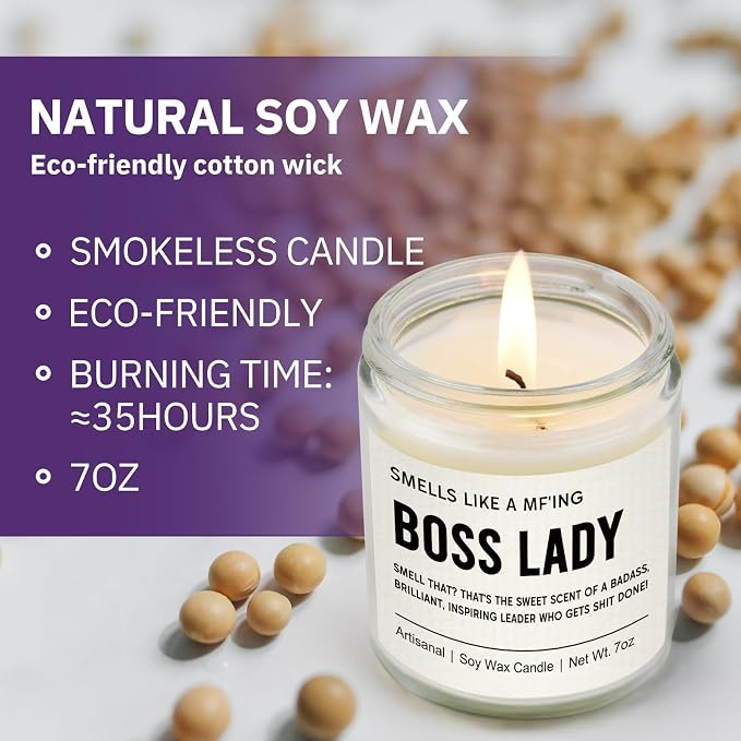 Leebbsin Boss Lady Gifts for Women- Funny Boss Lady Candle Handmade- Best Bosses Birthday Appreciation Gifts for Women, Female, Leader, Manager, Supervisor, Friend, Business Owner, Desk Office Decor