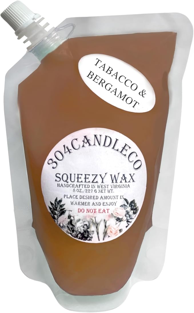 304CandleCo Large Squeeze Soy Wax Melt - 50 SCENTS! - Highly Fragrant & Hand-Crafted - Easy Mix & Match - American Made - Perfect for Wax Warmers (8oz, Tobacco and Bergamot)