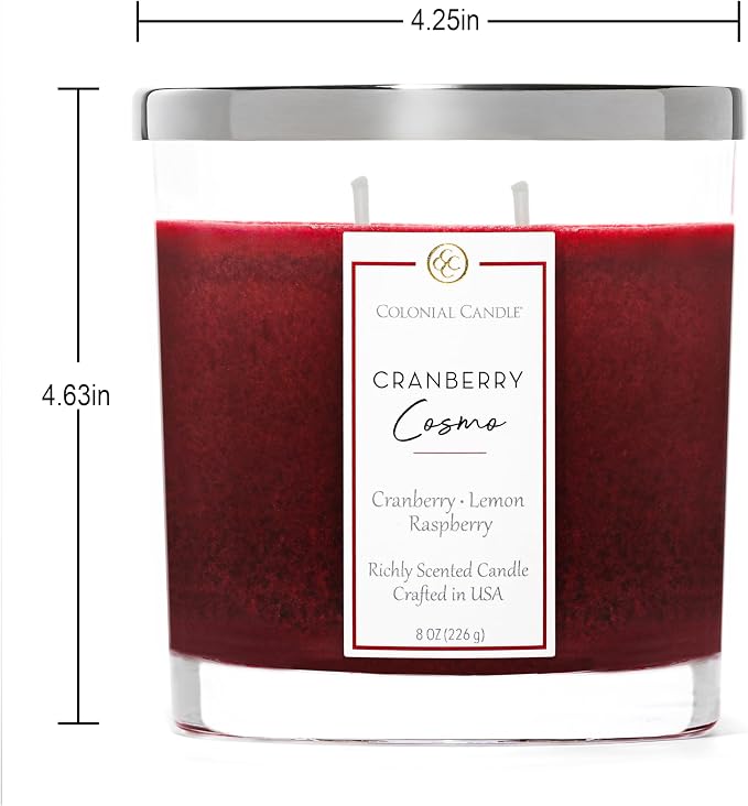 Colonial Candle Cranberry Cosmo Scented Candle Jar, Highly Fragranced Candles for Home Scented, Mottled Wax Candle, 2 Wick, 8 oz - Made in the USA