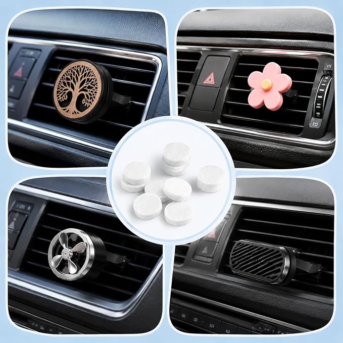 100Pcs Car Air Freshener Refill Felt Pads, 17 mm Unscented Essential Oil Perfumes Refill Pads for Car Air Freshener Clips Universal Essential Oil Diffuser Pad for Custom Fragrance