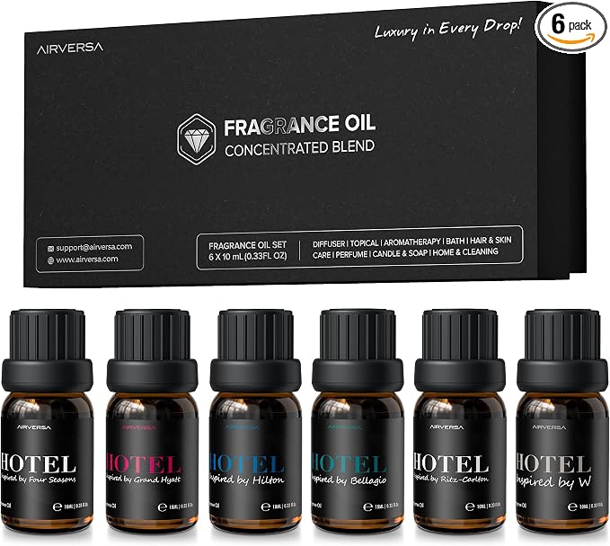 Airversa Hotel Scent Diffuser Oils, Fragrance Oils Set, 10mL | 0.34 Fl Oz x 6