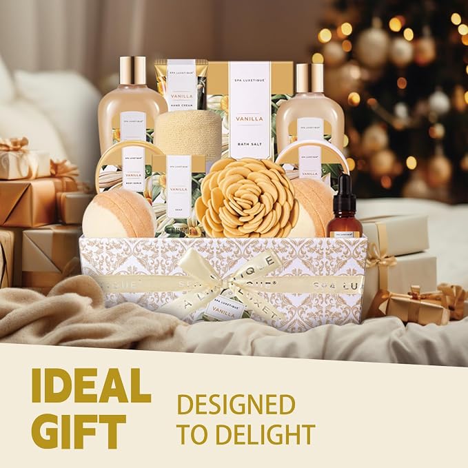 Spa Gift Baskets for Women, Luxetique Spa Kit for Women, 12pcs Vanilla Bath and Body Sets, Birthday Gifts, Self Care Gifts for Mom, Wife, Girlfriends