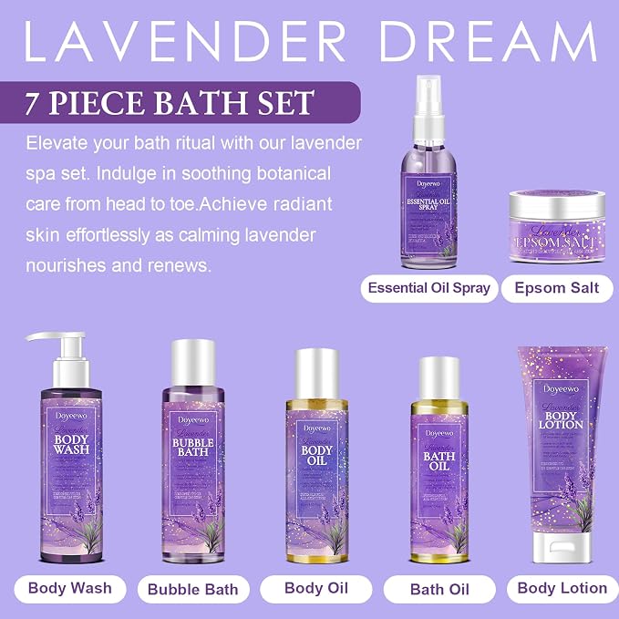 Spa Gifts for Women,Bath Body Care Wash Christmas Gifts Baskets for Women,Relaxation Calming Lavender Spa Set Home Self Care Shower Kit Birthday Valentines Stocking Stuffers for Mom Wife Sister