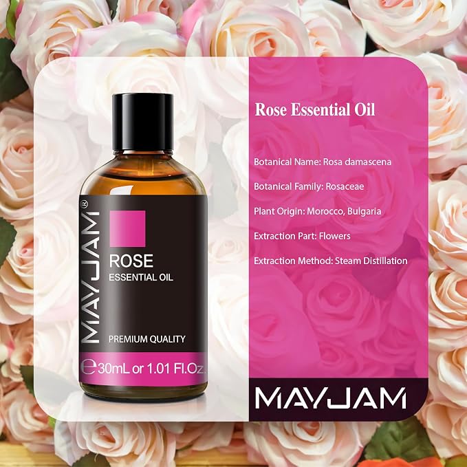 Rose Essential Oil 30ML/ 1.01FL.OZ, MAYJAM Pure Aromatherapy Rose Oil for Massage, Diffuser, Soap Making, Long Lasting Scents